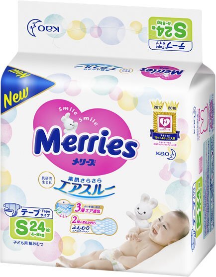 Підгузники Merries, розмір S, 4-8 кг, 24 шт