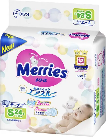 Підгузники Merries, розмір S, 4-8 кг, 24 шт
