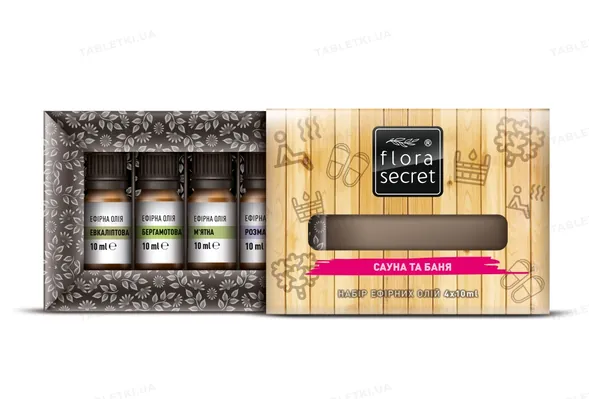 Набір ефірних олій Flora Secret Сауна і лазня, 4 флакони х 10 мл