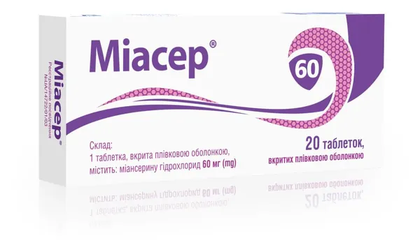 Міасер таблетки, в/плів. обол. по 60 мг №20 (10х2)