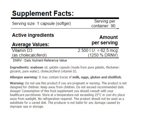 Витамин Д 25000 МЕ Amix Nutrition GreenDay Vitamin D 2500 I.U., 90 мягких капсул