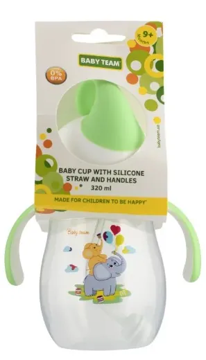 Поїльник Baby Team 5009 з силіконовою трубочкою та ручками, 320 мл