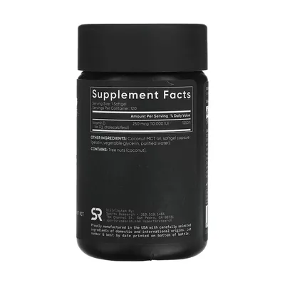 Вітамін Д3 Sports Research Vitamin D3 10000 МО, 120 мяких капсул