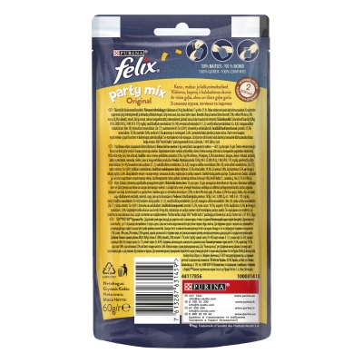 Лакомство для взрослых кошек Purina Felix Party Mix Ориджинал Микс со вкусом курицы, печени и индейки, 60 г