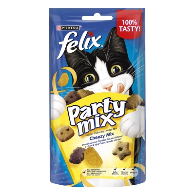 Лакомство для взрослых кошек Purina Felix Party Mix Сырный Микс со вкусом чеддера, гауды и эдамера, 60 г