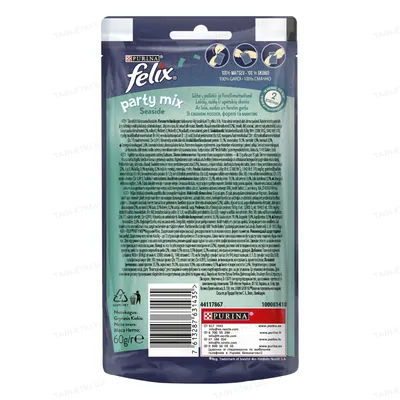 Ласощі для дорослих кішок Purina Felix Party Океанічний Мікс зі смаком лосося, форелі, 60 г