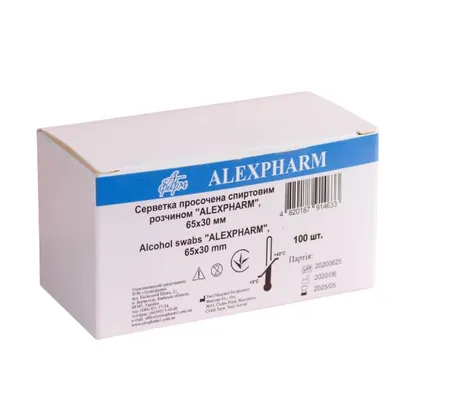 Серветки спиртові Alexpharm медичні 30 мм х 65 мм, 100 штук