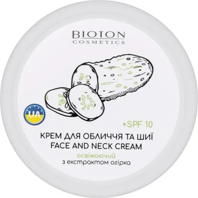 Крем для обличчя та шиї Bioton Cosmetics освіжаючий з екстрактом огірка + SPF 10, 100 мл