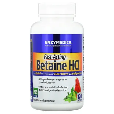 Бетаїн гідрохлорид Enzymedica Betaine HCI швидкої дії, 120 капсул