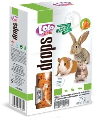 Дропси для гризунів і кроликів Lolo Pets Морквяні, 75 г