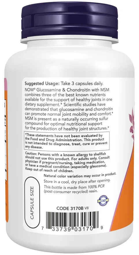 Глюкозамін та Хондроїтин з МСМ NOW Glucosamine & Chondroitin with MSM капсули №90