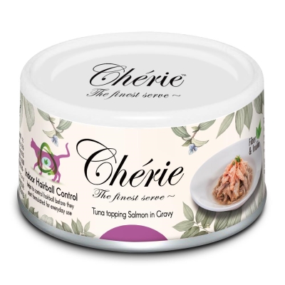 Корм влажный Cherie Indoor Hairball Control для кошек с тунцем и лососем в соусе для предотвращения образования шерстяных комочков, 80 г