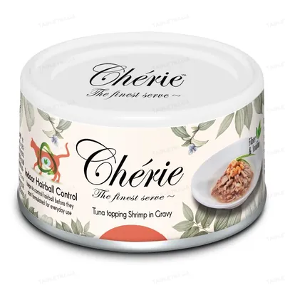 Корм вологий Cherie Indoor Hairball Control для котів з тунцем та креветками в соусі для запобігання утворення шерстяних грудочок, 80 г