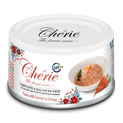 Корм влажный Cherie Complete & Balanced Diet для кошек с кусочками тунца и моркови в соусе для поддержания мочевыводящих путей, 80 г
