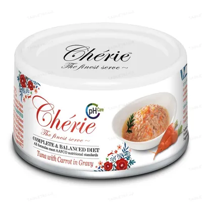 Корм вологий Cherie Complete & Balanced Diet для котів зі шматочками тунця та моркви в cоусі для підтримки сечовивідних шляхів, 80 г