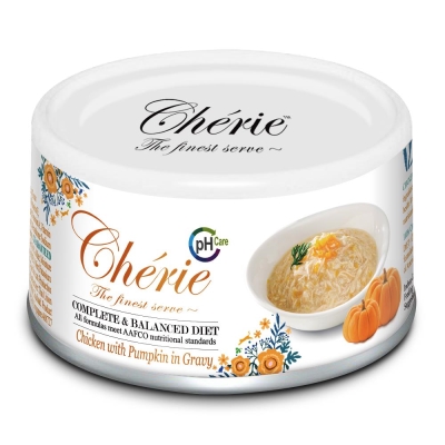 Корм влажный Cherie Complete & Balanced Diet для кошек с кусочками курицы и тыквы в соусе для поддержания мочевыводящих путей, 80 г
