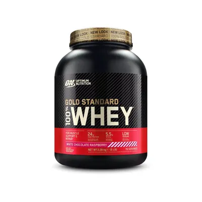 Протеїн сироватковий змішаний Optimum Nutrition Gold Standard 100% Whey, білий шоколад з малиною, 2,27 кг