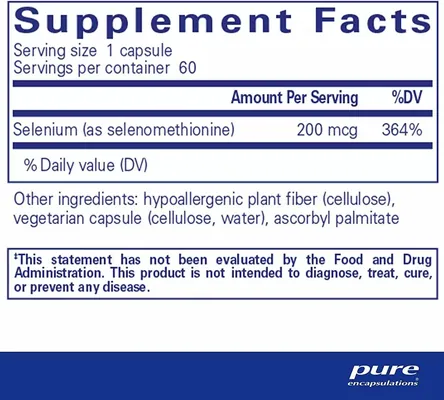 Селен (селенометіонін) Pure Encapsulations Selenium (selenomethionine) 200 мкг, 60 капсул
