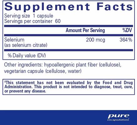 Селен (цитрат) Pure Encapsulations Selenium (citrate), 60 капсул
