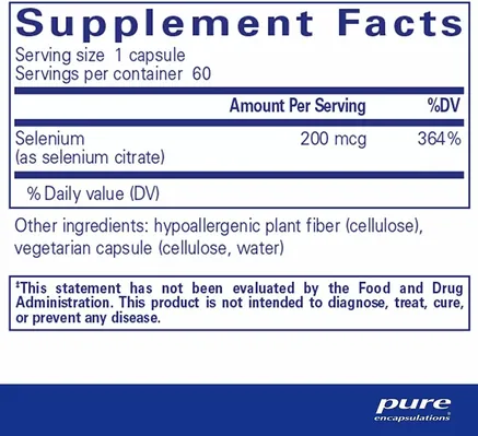Селен (цитрат) Pure Encapsulations Selenium (citrate), 60 капсул