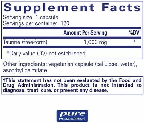 Таурин Pure Encapsulations Taurine 1000 мг, 120 капсул