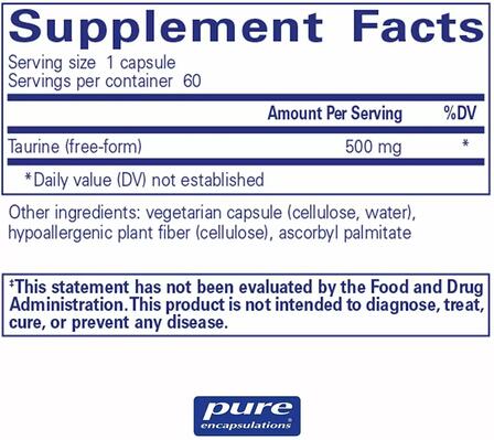 Таурин Pure Encapsulations Taurine 500 мг, 60 капсул