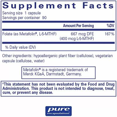 Фолат Pure Encapsulations 400 мкг, 90 капсул