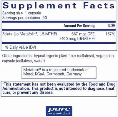 Фолат Pure Encapsulations 400 мкг, 90 капсул