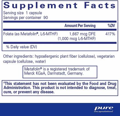 Фолат Pure Encapsulations 1000 мг, 90 капсул