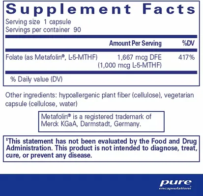 Фолат Pure Encapsulations 1000 мг, 90 капсул