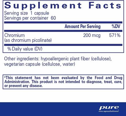 Хром (пиколинат) Pure Encapsulations Chromium (picolinate) 200 мкг, 60 капсул
