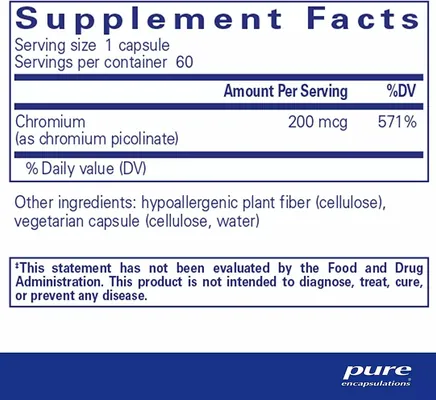 Хром (піколінат) Pure Encapsulations Chromium (picolinate) 200 мкг, 60 капсул