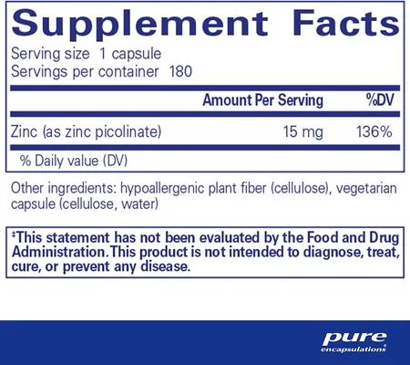 Цинк Pure Encapsulations Zinc 15 мг, 180 капсул