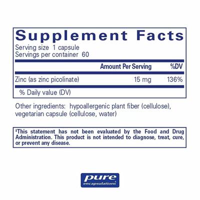 Цинк Pure Encapsulations Zinc 15 мг, 60 капсул