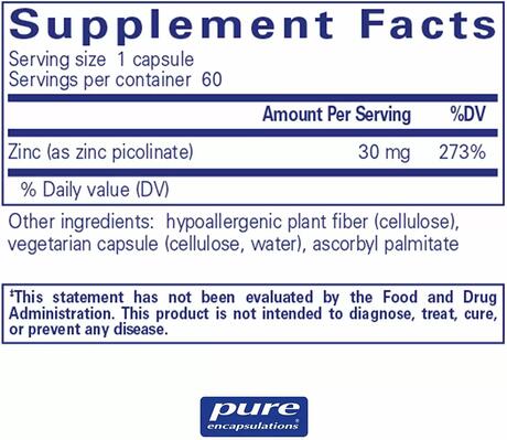 Цинк Pure Encapsulations Zinc 30 мг, 60 капсул