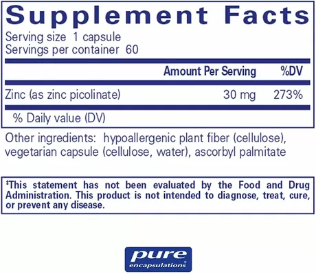 Цинк Pure Encapsulations Zinc 30 мг, 60 капсул