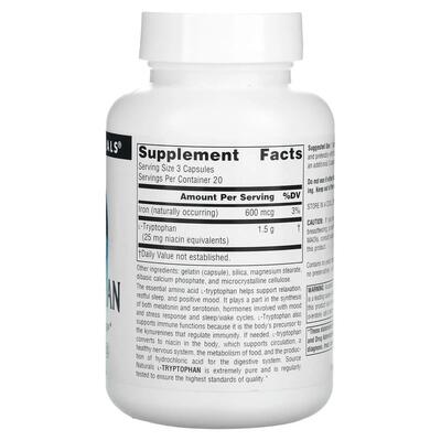 Триптофан Source Naturals L-Tryptophan 500 мг, 60 капсул