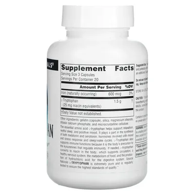 Триптофан Source Naturals L-Tryptophan 500 мг, 60 капсул