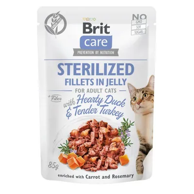 Корм вологий Brit Care Adult Sterilised Hearty Duck & Tender Turkey для стерилізованих котів качка та індичка в желе, 85 г