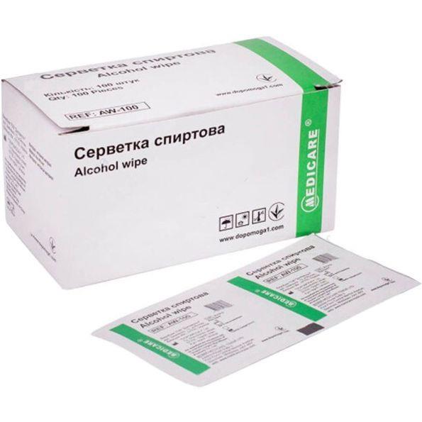 Салфетки спиртовые Medicare медицинские 56 мм х 65 мм, 100 штук