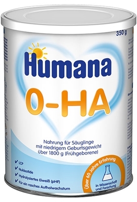 Смесь сухая молочная Humana 0-HA гипоаллергенная с LC PUFA, пребиотиками и нуклеотидами для недоношенных и детей с малым весом с рождения, 350 г