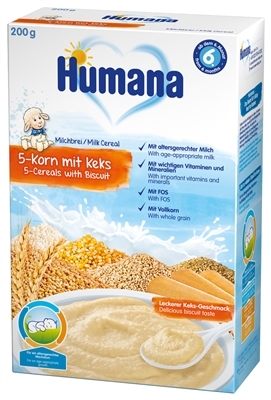 Каша молочная Humana 5 злаков с печеньем для детей с 6 месяцев, 200 г