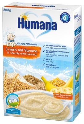 Каша молочная Humana 5 злаков с бананом для детей с 6 месяцев, 200 г