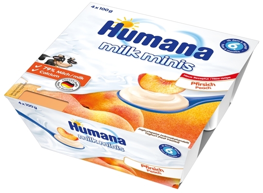 Йогурт Humana з персиком для дітей з 6 місяців, 4 х 100 г