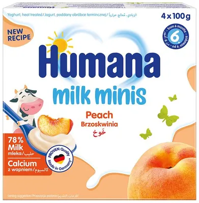 Продукт кисломолочний Humana з персиком для дітей з 6 місяців, 4 х 100 г
