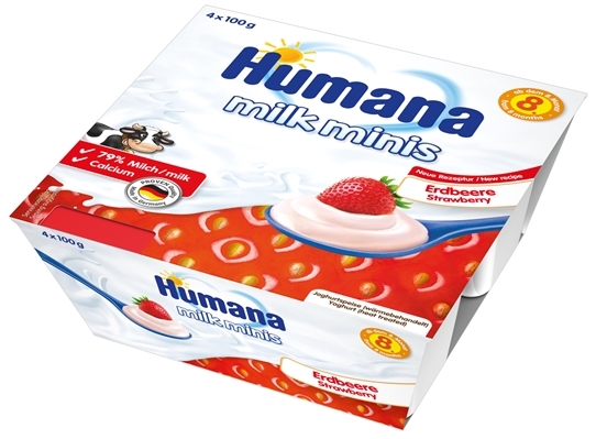 Йогурт Humana з полуницею для дітей з 8 місяців, 4 х 100 г