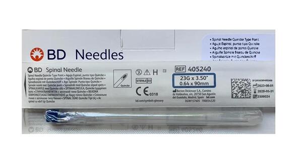Игла спинальная BD Quincke Spinal Needle 23G (0,64 x 90 мм) синяя, 1 штука