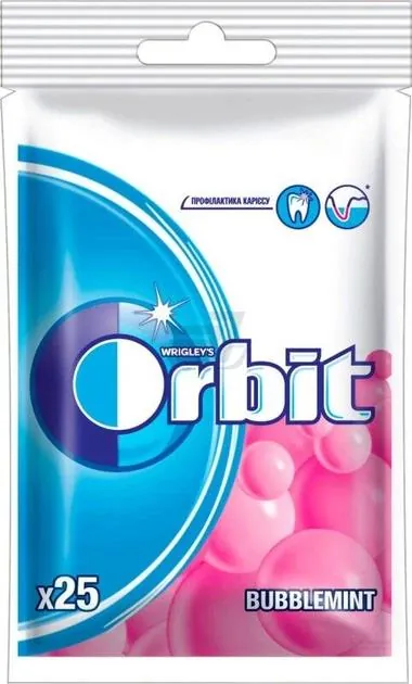 Жувальна гумка Orbit Bubblemint без цукру з фруктовим і м'ятним ароматом, 14 г