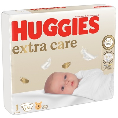 Подгузники Huggies Extra Care детские, размер 1, 2-5 кг, 84 шт