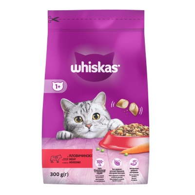 Корм сухой Whiskas для взрослых кошек с говядиной, 300 г